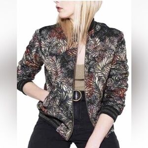 Ba&Sh Santiago Gold Jacquard Bomber Jacket Size 0
